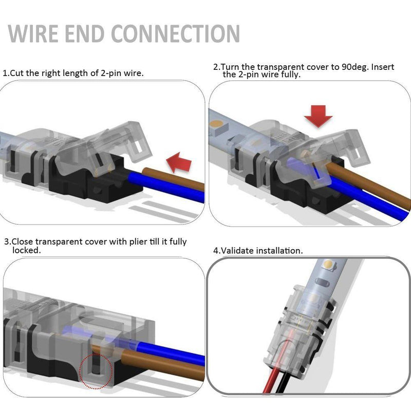 4X10MM SNAP CONNECTOR 2 PIN WIRE WATERPROOF LED STRIP LIGHT SOLDERLESS