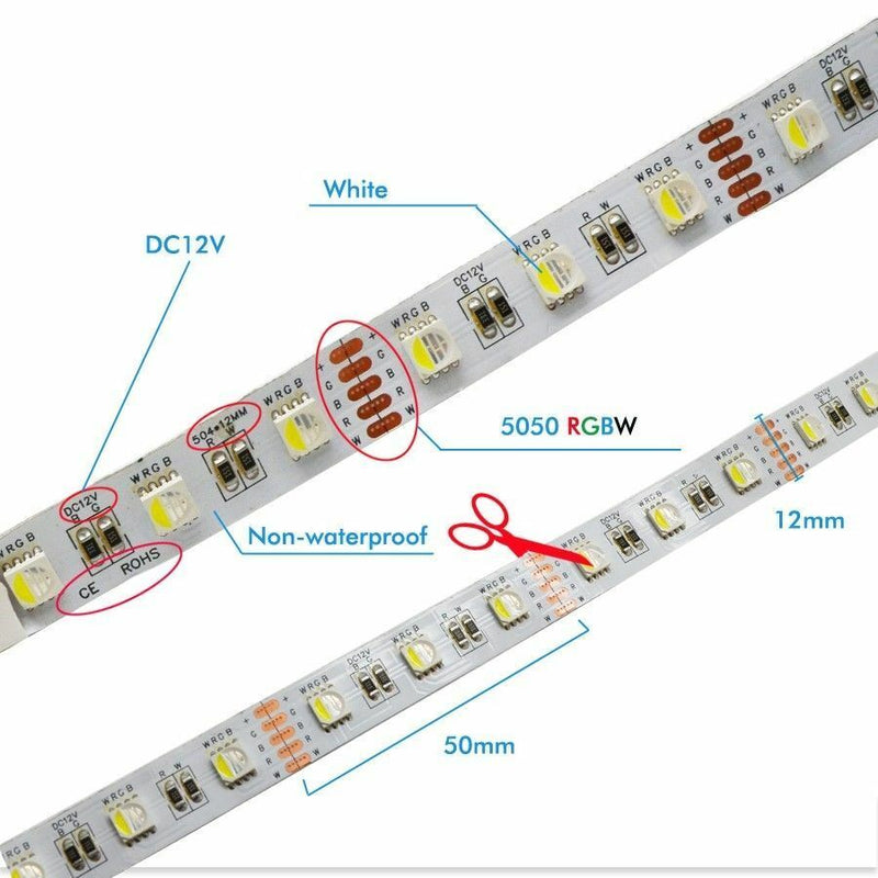 5050 RGBW COOL WHITE 5M 300 LEDS SMD LED Strip Light 12V Bluetooth Controller