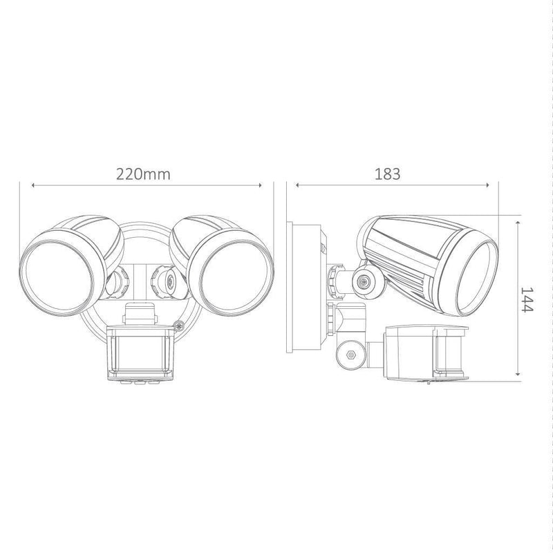 Waterproof 26W LED Twin Security Sensor Spot Flood Light Outdoor Garage IP44 - TRYPER LED LIGHTING