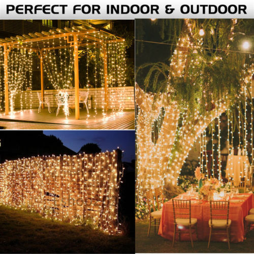 300/600 Led Curtain Fairy String Lights Wedding Outdoor Christmas Garden Party